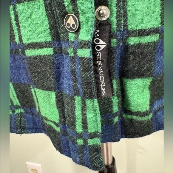 Moose Knuckles Green and Blue Plaid Women's Button Down Shirt - Picture 2 of 12